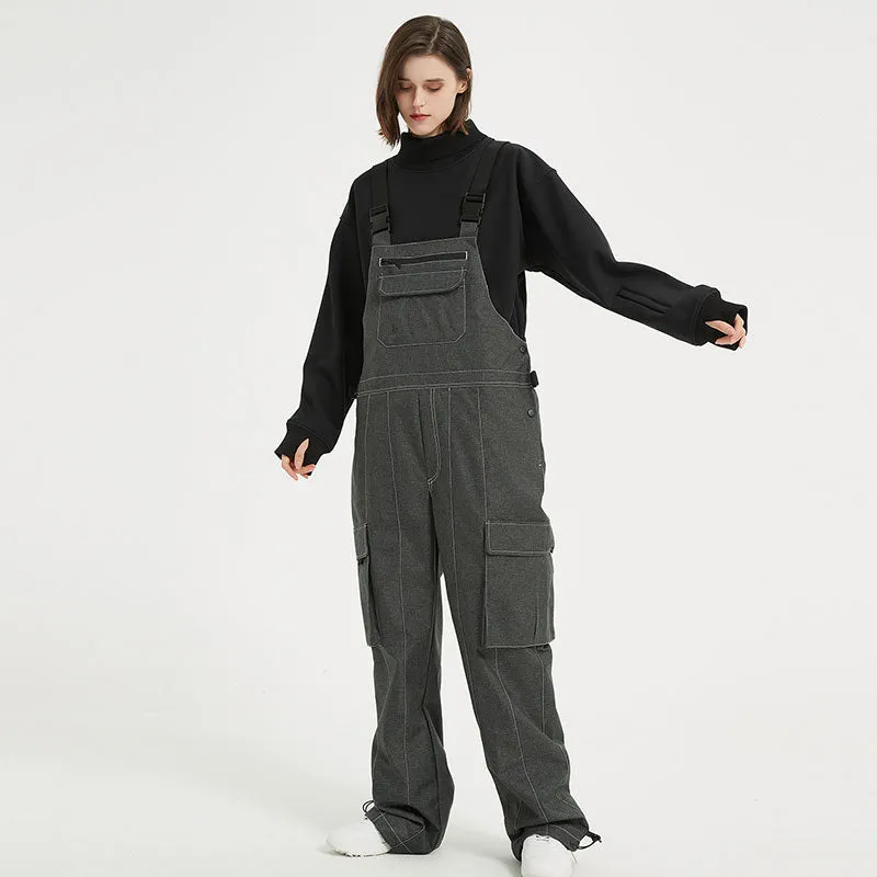 Plus Size Loose Fit Denim Strappy Ski Bibs Pants