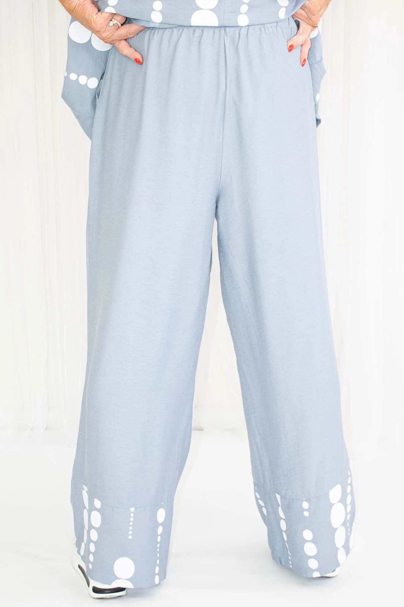 Polly Palazzo Trouser in Powder Blue Circle Print