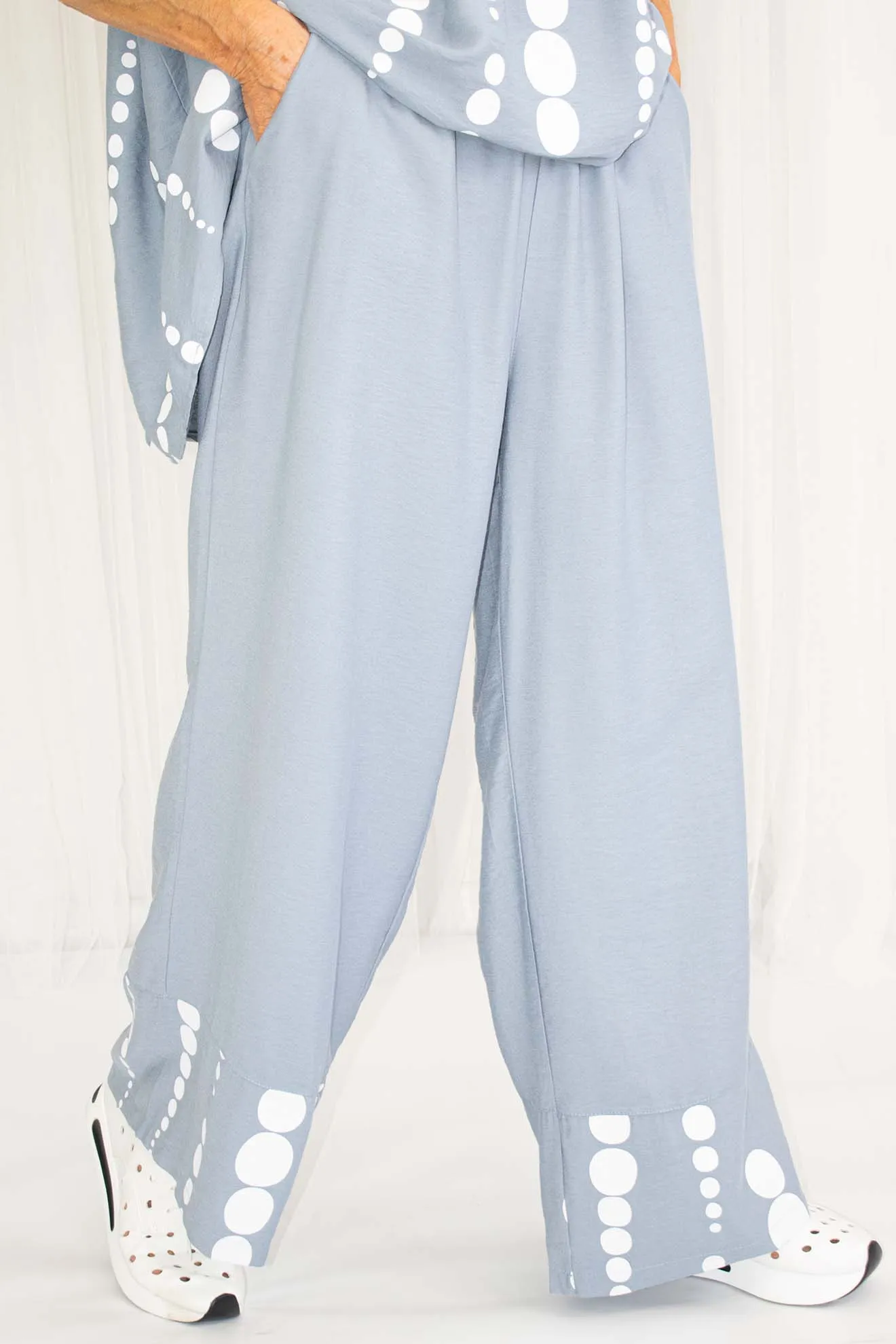 Polly Palazzo Trouser in Powder Blue Circle Print