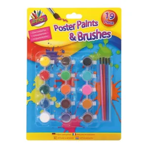 Poster Paints - 15 Pack Brushes Assorted Colours Art Supplies Kids Crafting