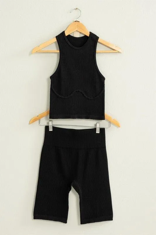 Power Move Cropped Tank Top Biker Set