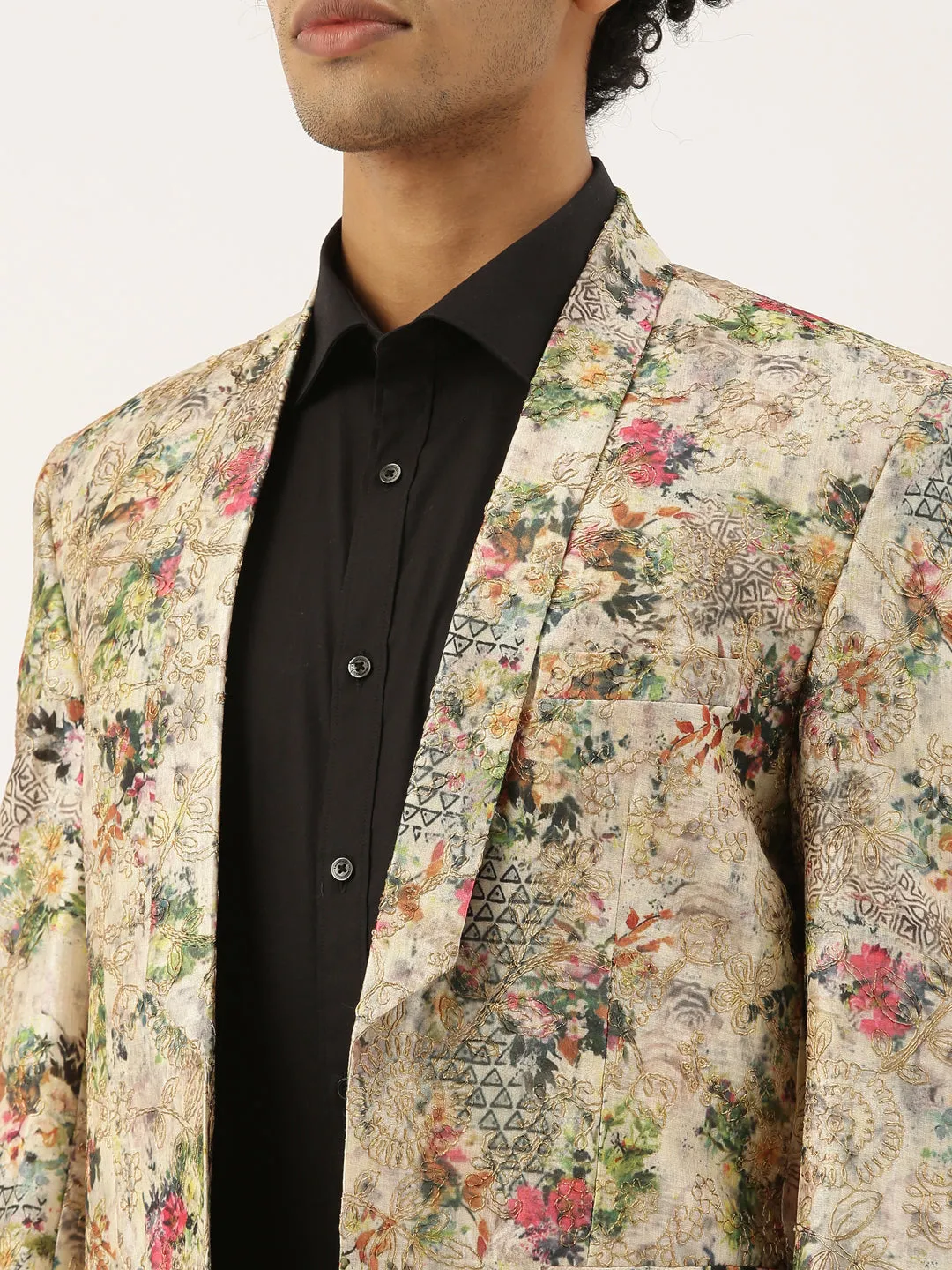 Printed Chanderi Blazer for Men - MMJ058