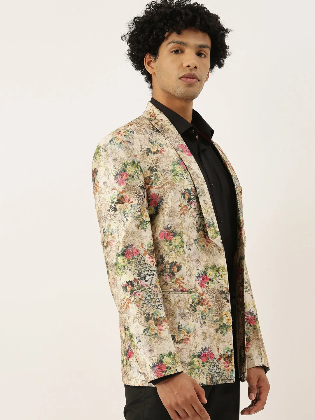 Printed Chanderi Blazer for Men - MMJ058