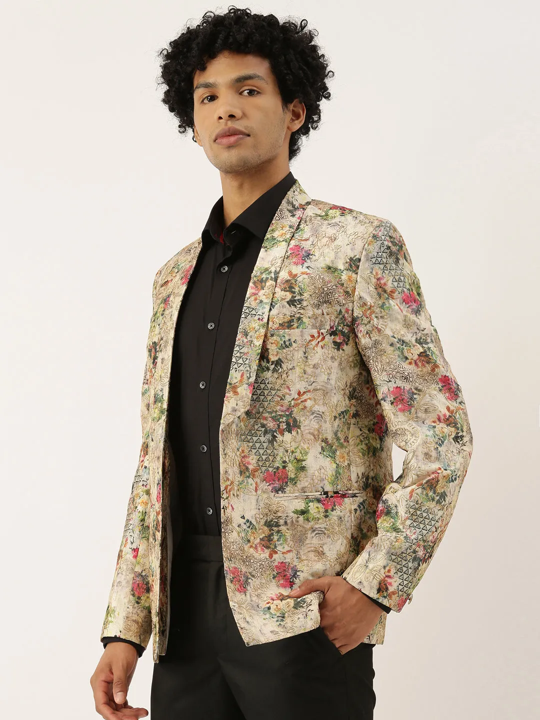 Printed Chanderi Blazer for Men - MMJ058