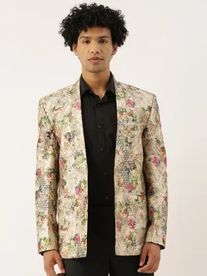 Printed Chanderi Blazer for Men - MMJ058