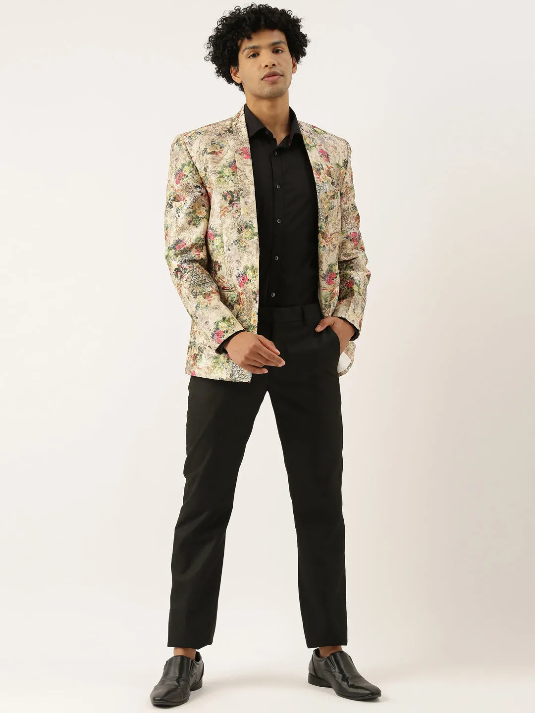 Printed Chanderi Blazer for Men - MMJ058