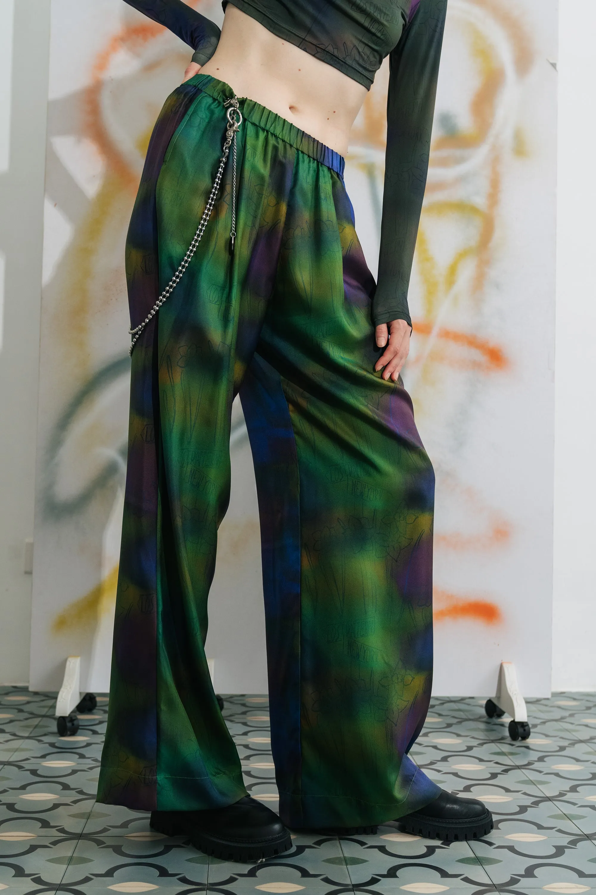 "Brooklyn" Silk Wide Leg Pants - Green