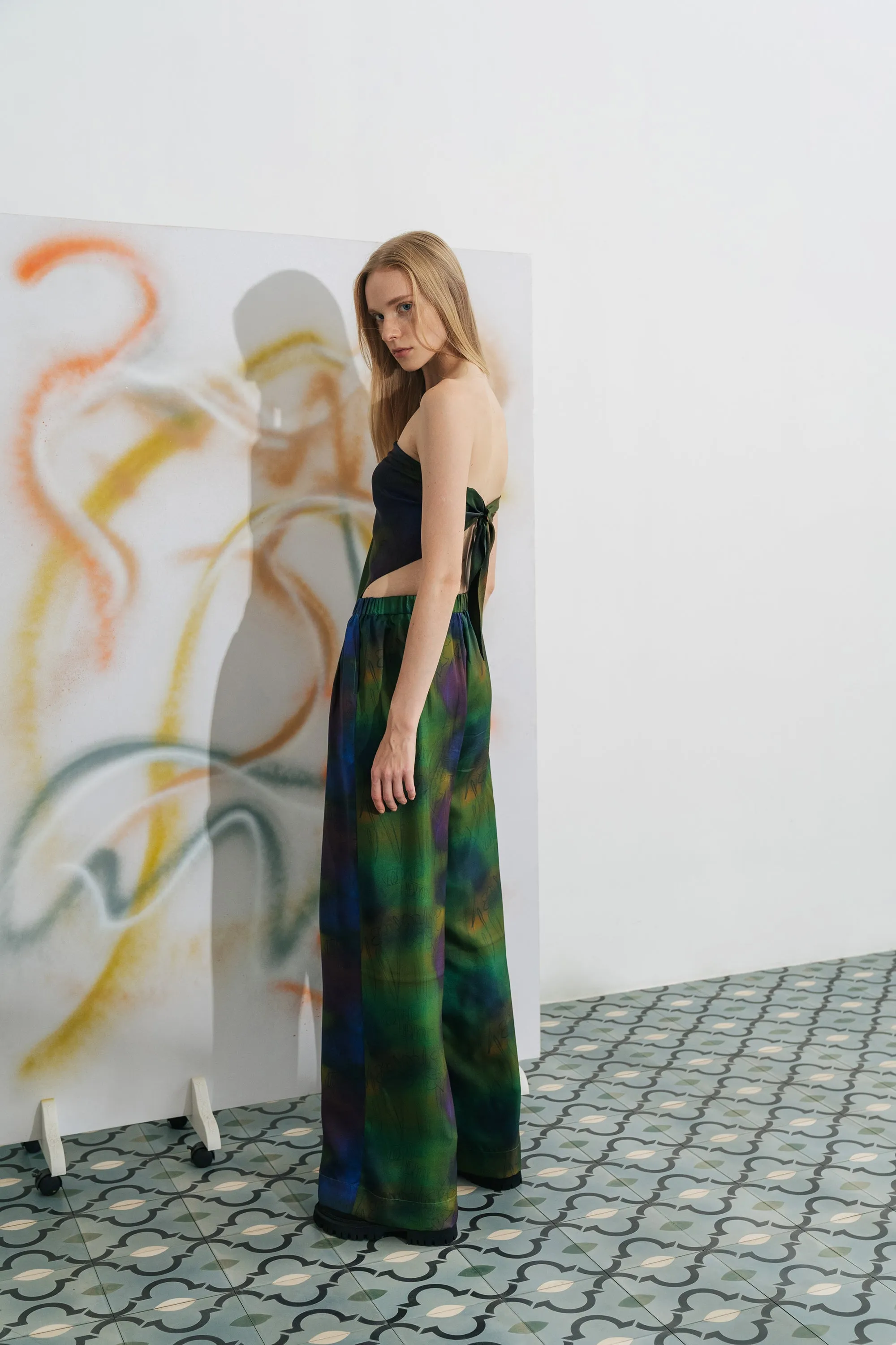 "Brooklyn" Silk Wide Leg Pants - Green