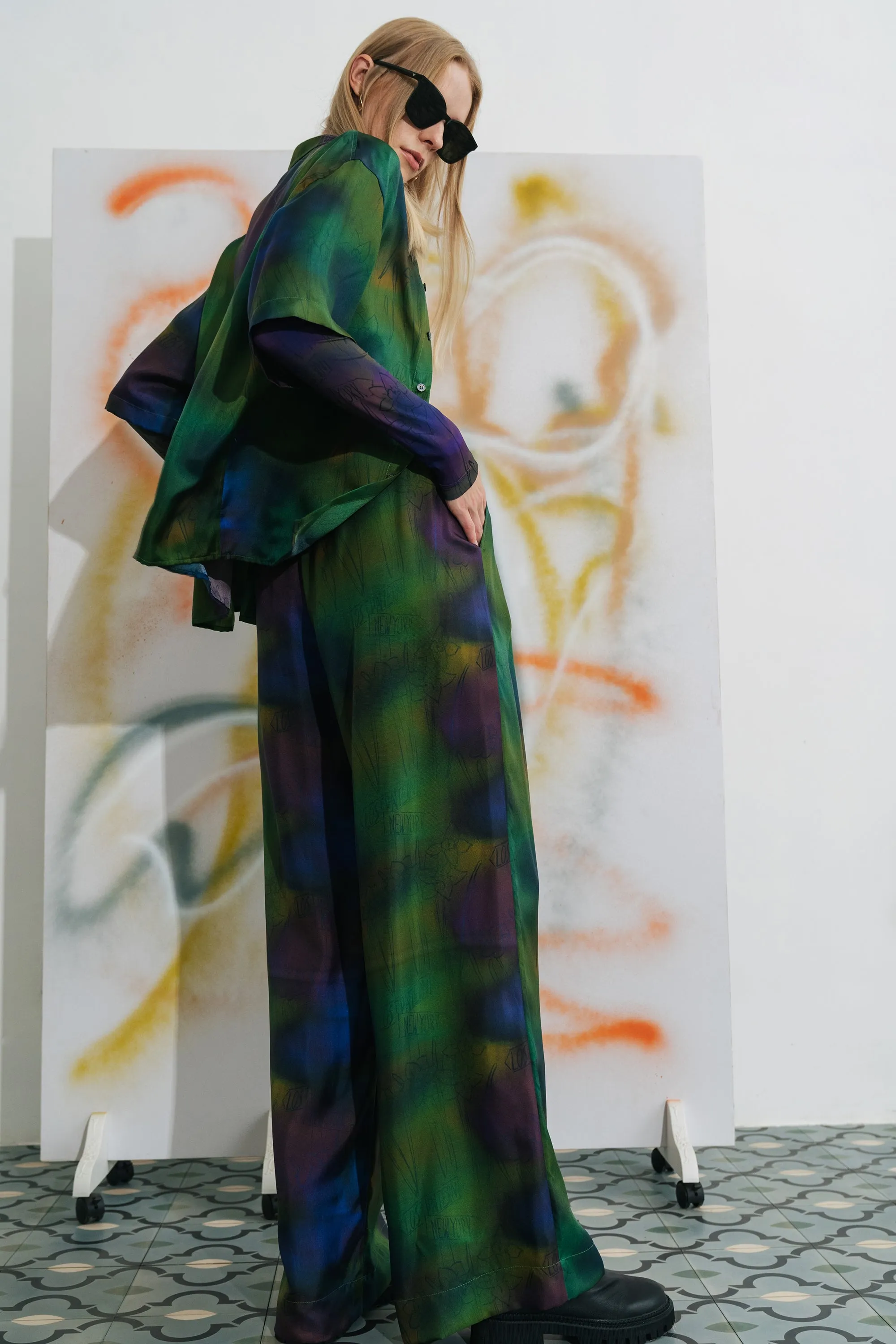 "Brooklyn" Silk Wide Leg Pants - Green