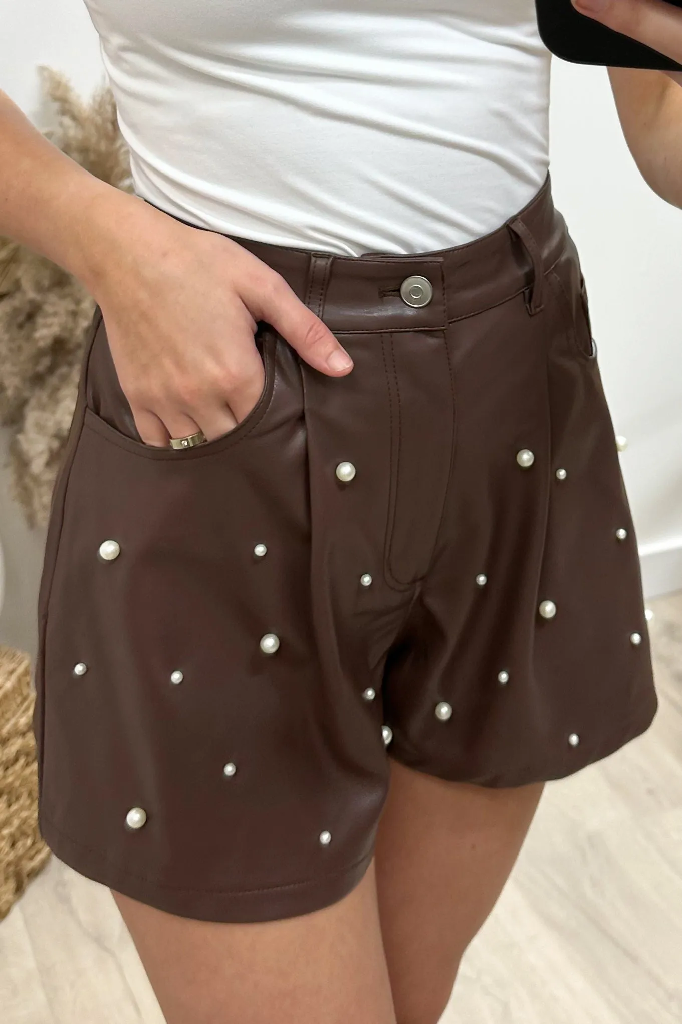 "Pearly Eyed" Pleather Shorts (Chocolate)