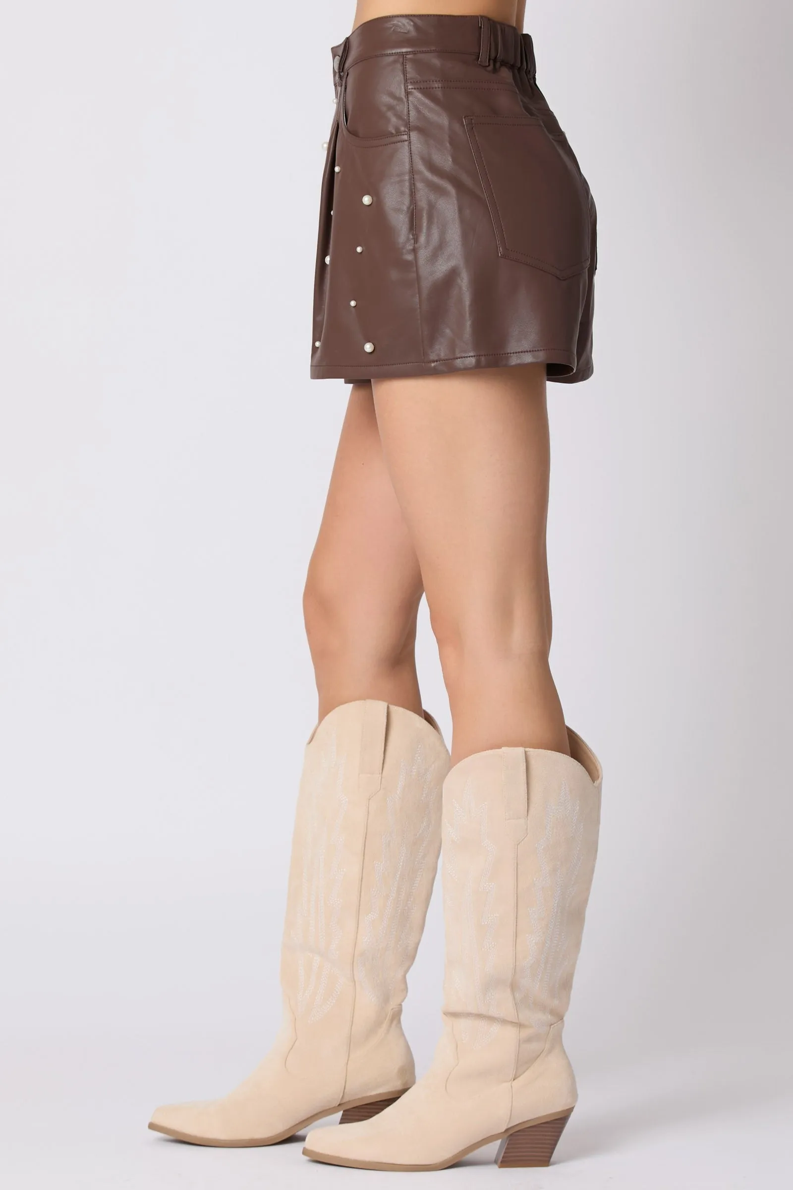 "Pearly Eyed" Pleather Shorts (Chocolate)