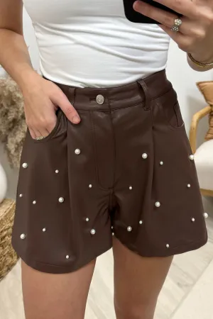 "Pearly Eyed" Pleather Shorts (Chocolate)