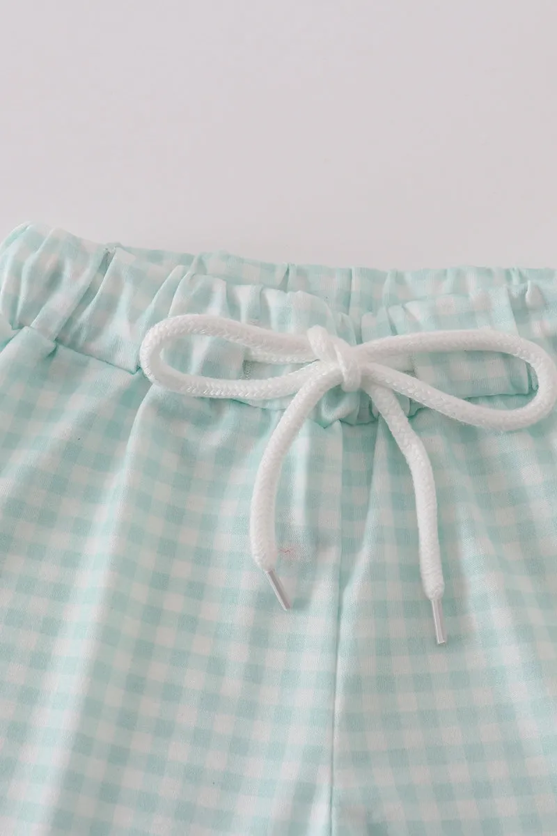 Sage gingham boy shorts set