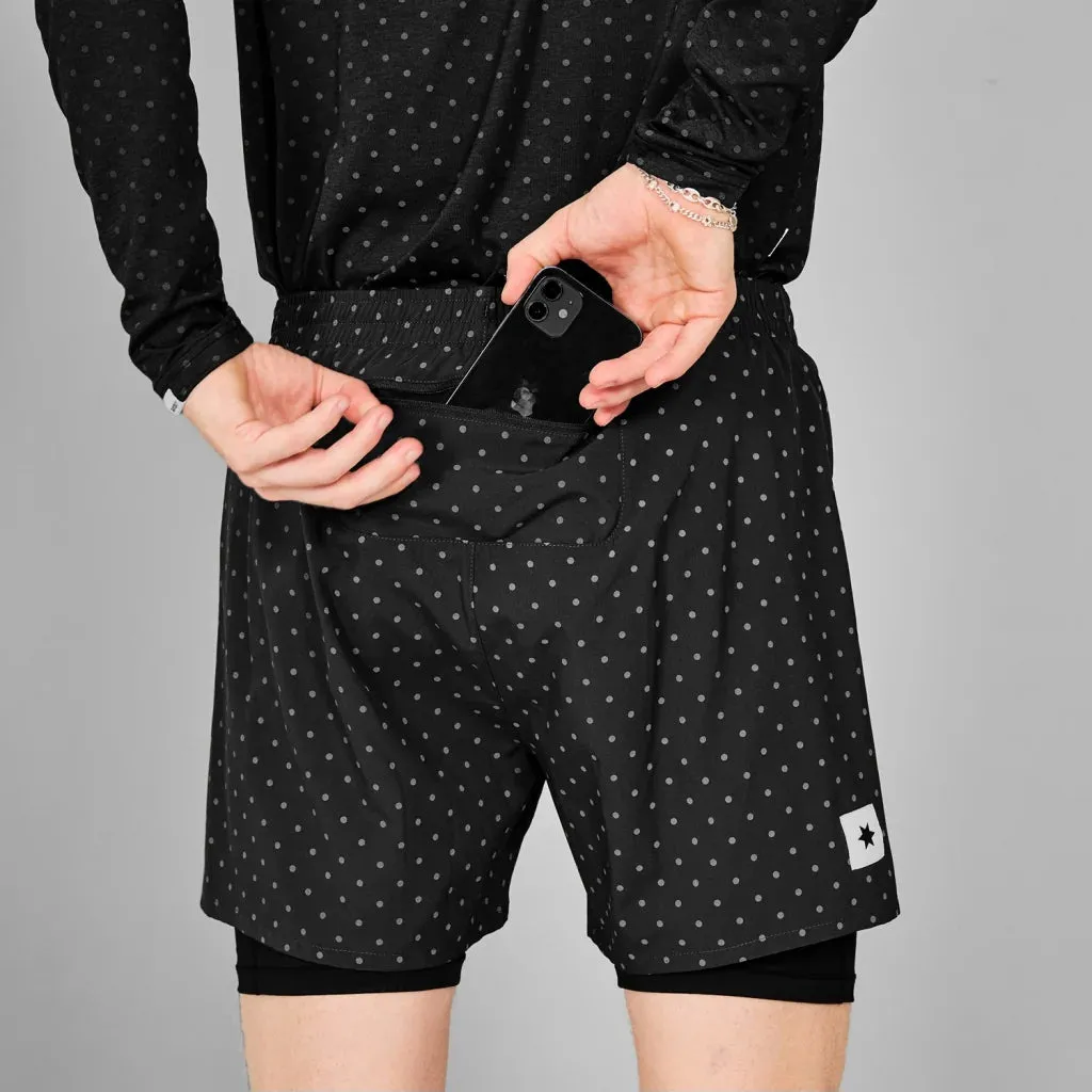 SAYSKY Men's Polka 2 In 1 5 Inch Pace Shorts Black