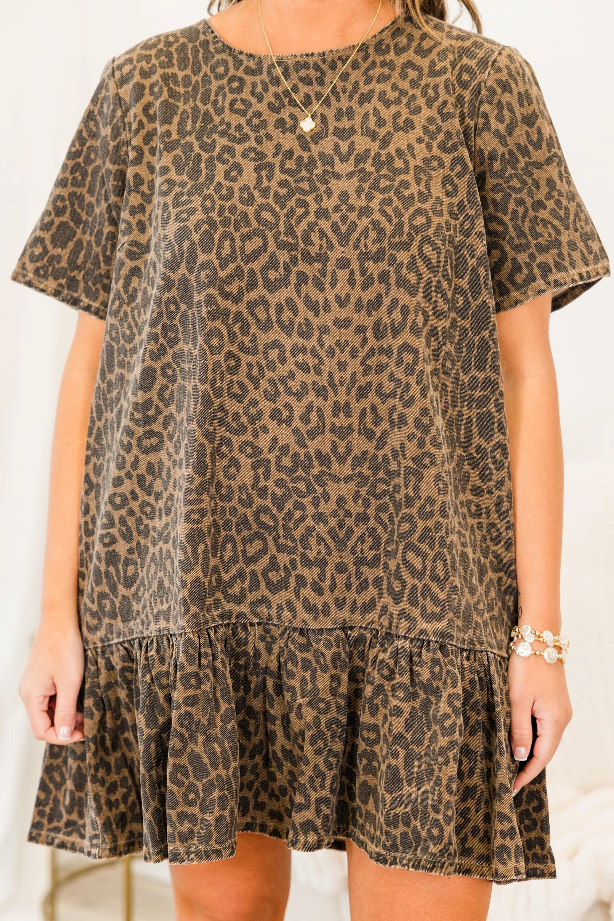 Spots And Dots Dress, Washed Brown