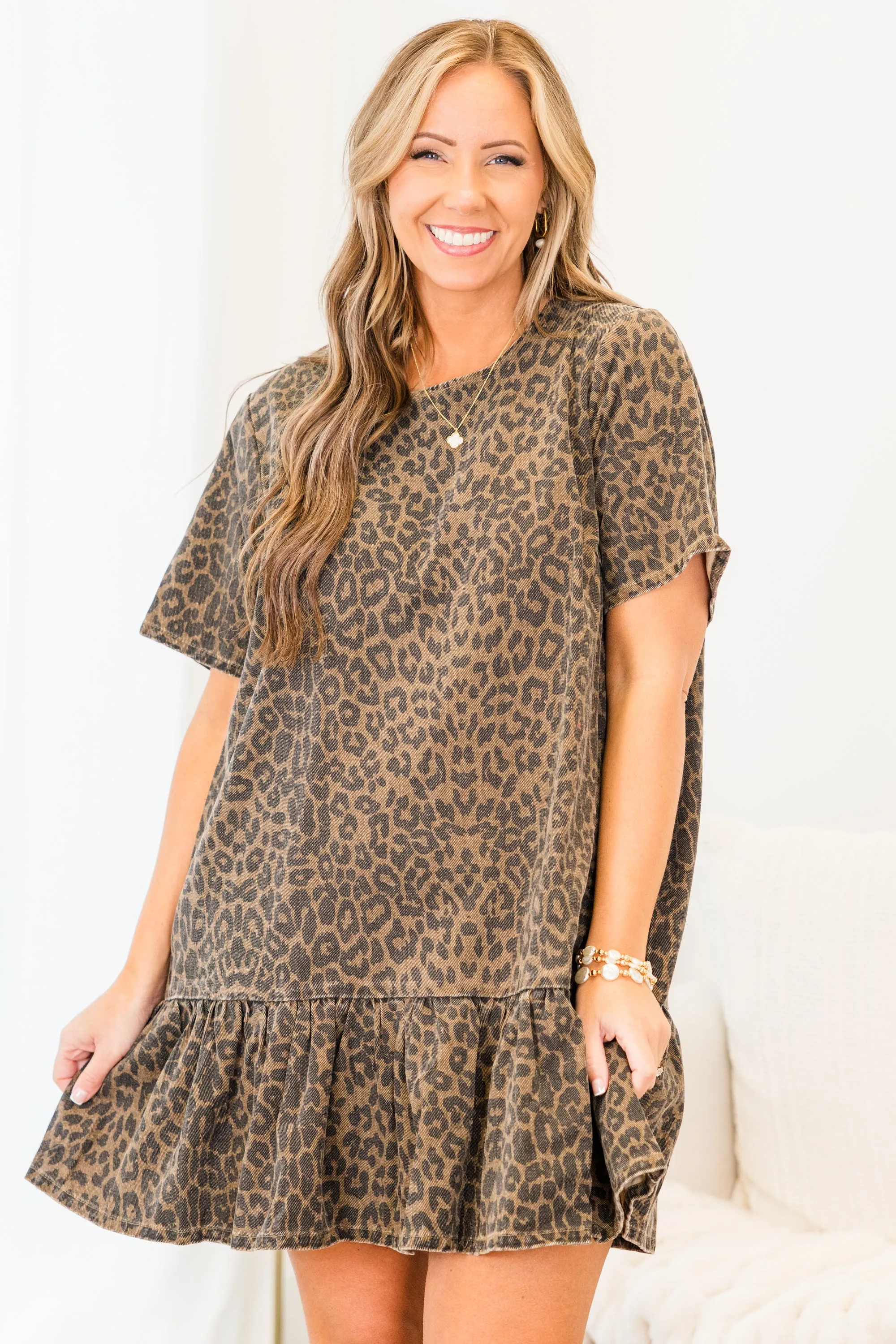 Spots And Dots Dress, Washed Brown