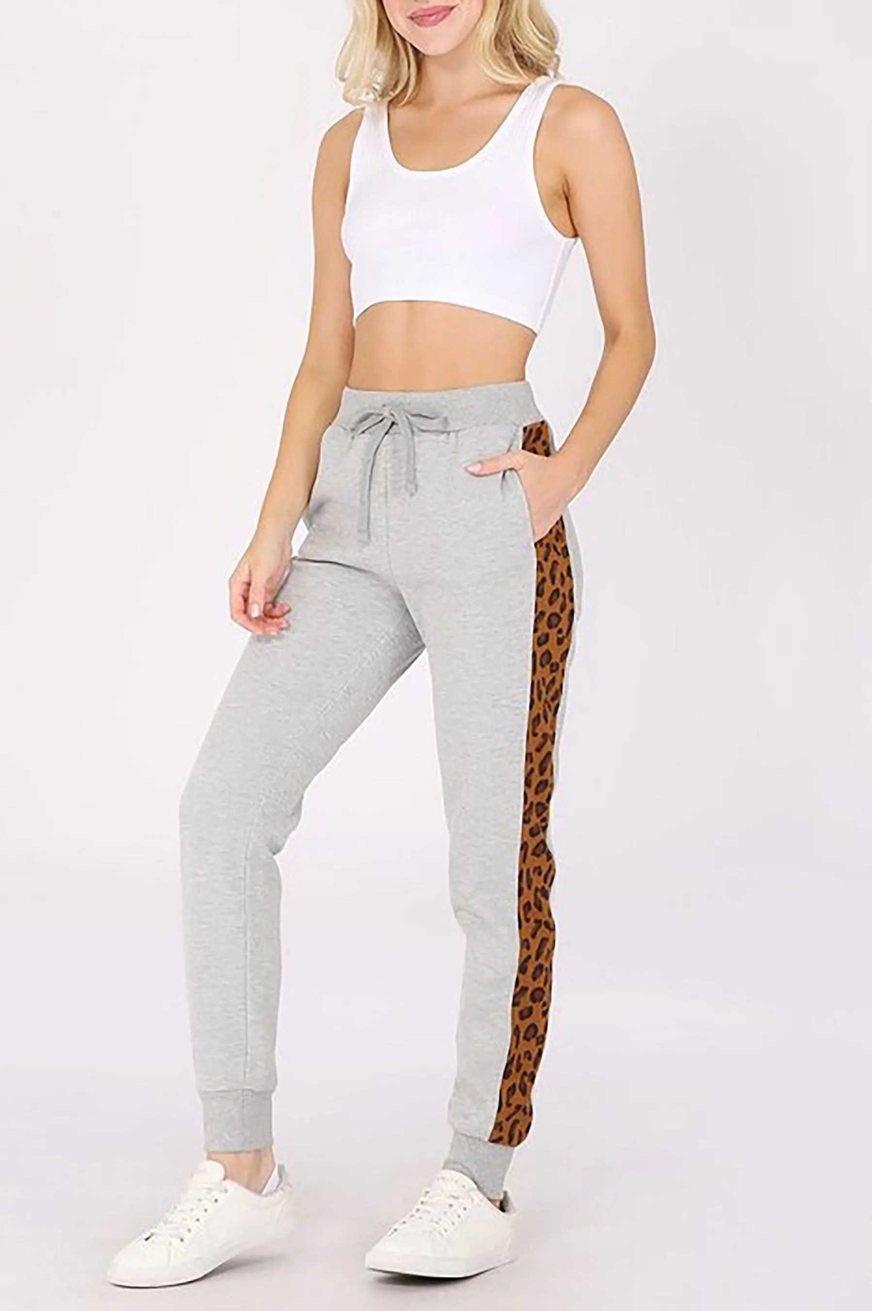 Women's Leopard Print Stripe Jogger Sweatpants